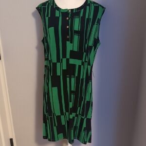 NWT Cremieux Green and Navy Geometric Pattern Dress